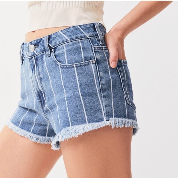 Pacsun high rise striped denim festival shorts windowpane in null size 26 - Picture 1 of 13